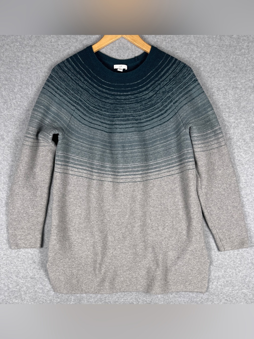 J.Jill Women's Large Ombré Gradient Knit Tunic Sweater Teal Gray